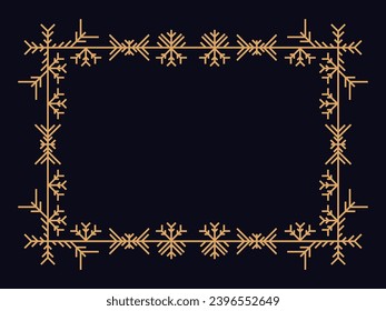 Art deco style frame with snowflakes. Winter vintage linear border with snowflake in line art style. Christmas frame design a template for invitations, leaflets and greeting cards. Vector illustration