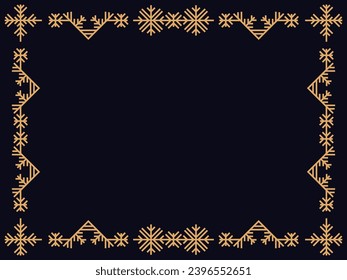 Art deco style frame with snowflakes. Winter vintage linear border with snowflake in line art style. Christmas frame design a template for invitations, leaflets and greeting cards. Vector illustration