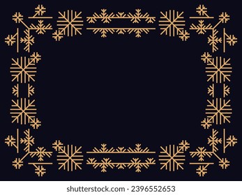 Art deco style frame with snowflakes. Winter vintage linear border with snowflake in line art style. Christmas frame design a template for invitations, leaflets and greeting cards. Vector illustration