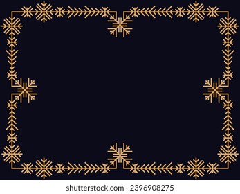 Marco de estilo Art Déco con copas de nieve. Borde lineal invernal con copo de nieve en estilo de arte lineal. Diseño de marcos navideños para invitaciones, folletos y tarjetas de felicitación. Ilustración del vector