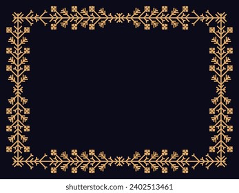 Art deco style frame with snowflakes. Winter vintage linear border with snowflake in line art style. Christmas frame design a template for invitations, leaflets and greeting cards. Vector illustration
