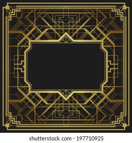 Art deco style geometric frame border, gold vector vintage background, 1920 style