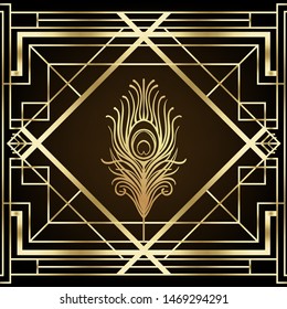 Art deco style geometric pattern in black and gold. Vector illustration. Roaring 1920's design. Jazz era inspired . 20's. Vintage Fabric, textile, wrapping paper, wallpaper. Retro hand drawn.