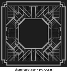Art deco style geometric pattern, silver vector vintage background, 1920 style