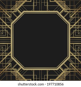 Art deco style geometric pattern, gold vector vintage background, 1920 style
