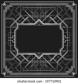 Art deco style geometric pattern, silver vector vintage background, 1920 style
