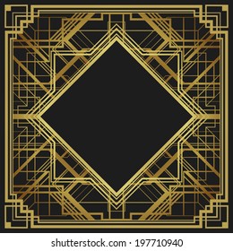 Art deco style geometric pattern, gold vector vintage background, 1920 style