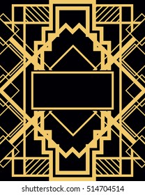 Art deco style geometric pattern, gold vector vintage background, 1920 style