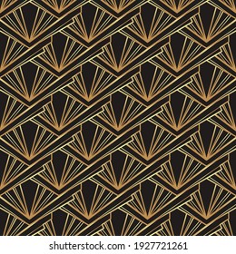 Art deco style geometric seamless pattern in black and gold. Vector illustration. Roaring 1920 s design. Jazz era inspired . 20 s. Vintage Fabric, textile, wrapping paper, wallpaper. 