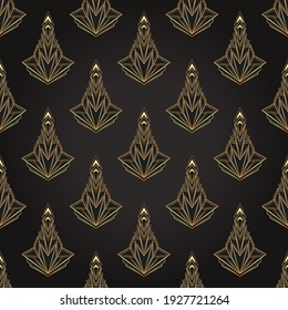 Art deco style geometric seamless pattern in black and gold. Vector illustration. Roaring 1920 s design. Jazz era inspired . 20 s. Vintage Fabric, textile, wrapping paper, wallpaper. 