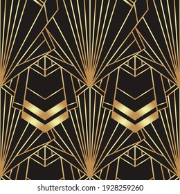 Art deco style geometric seamless pattern in black and gold. Vector illustration. Roaring 1920 s design. Jazz era inspired . 20 s. Vintage Fabric, textile, wrapping paper, wallpaper. 