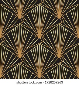 Art-Deco-Stil geometrische nahtlose Muster in Schwarz und Gold. Vektorgrafik. Roaring Design der 1920er Jahre. Die Jazz-Ära inspiriert. 20 s. Vintage-Stoffe, Textilien, Wickelpapier, Tapete. 