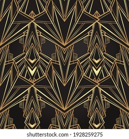 Art deco style geometric seamless pattern in black and gold. Vector illustration. Roaring 1920 s design. Jazz era inspired . 20 s. Vintage Fabric, textile, wrapping paper, wallpaper. 