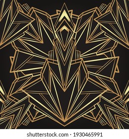 Art deco style geometric seamless pattern in black and gold. Vector illustration. Roaring 1920 s design. Jazz era inspired . 20 s. Vintage Fabric, textile, wrapping paper, wallpaper. 