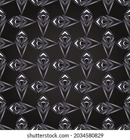 Art deco style geometric seamless pattern in black and silver. Vector illustration. Roaring 1920 s design. Jazz era inspired . 20 s. Vintage Fabric, textile, wrapping paper, wallpaper. 