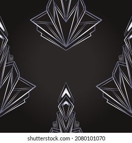 Patrón geométrico sin costuras de estilo Art Deco en negro y plata. Ilustración vectorial. Roaring diseño de los años 20. Inspirada en la era del jazz. 20. Tela vintage, textil, papel envolvente, papel tapiz. 
