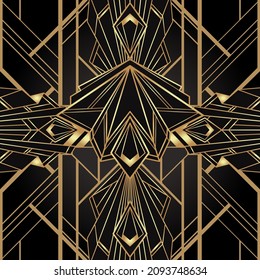 Art deco style geometric seamless pattern in black and gold. Vector illustration. Roaring 1920 s design. Jazz era inspired . 20 s. Vintage Fabric, textile, wrapping paper, wallpaper. 