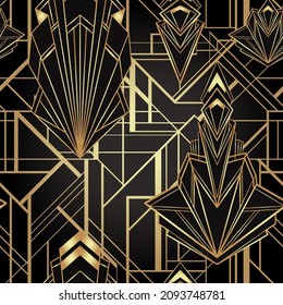 Art deco style geometric seamless pattern in black and gold. Vector illustration. Roaring 1920 s design. Jazz era inspired . 20 s. Vintage Fabric, textile, wrapping paper, wallpaper. 