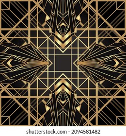 Art deco style geometric seamless pattern in black and gold. Vector illustration. Roaring 1920 s design. Jazz era inspired . 20 s. Vintage Fabric, textile, wrapping paper, wallpaper. 