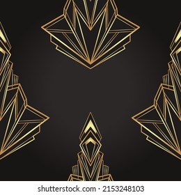 Art deco style geometric seamless pattern in black and gold. Vector illustration. Roaring 1920 s design. Jazz era inspired . 20 s. Vintage Fabric, textile, wrapping paper, wallpaper. 