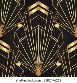 Art deco style geometric seamless pattern in black and gold. Vector illustration. Roaring 1920 s design. Jazz era inspired . 20 s. Vintage Fabric, textile, wrapping paper, wallpaper. 