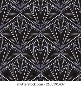 Art deco style geometric seamless pattern in black and silver. Vector illustration. Roaring 1920 s design. Jazz era inspired . 20 s. Vintage Fabric, textile, wrapping paper, wallpaper. 