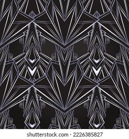 Art-Deco-Stil geometrische nahtlose Muster in Schwarz und Silber. Vektorgrafik. Roaring Design der 1920er Jahre. Die Jazz-Ära inspiriert. 20 s. Vintage-Stoffe, Textilien, Wickelpapier, Tapete. 