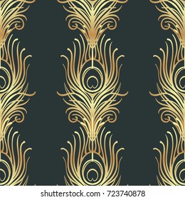 Art deco style geometric seamless pattern in black and gold. Vector illustration. Roaring 1920's design. Jazz era inspired . 20's. Vintage Fabric, textile, wrapping paper, wallpaper. Retro hand drawn.