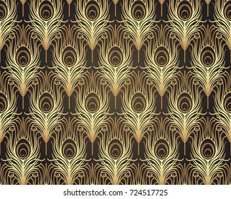 Art deco style geometric seamless pattern in black and gold. Vector illustration. Roaring 1920's design. Jazz era inspired . 20's. Vintage Fabric, textile, wrapping paper, wallpaper. Retro hand drawn.