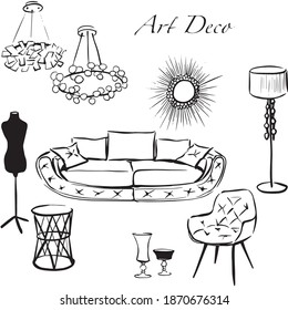 Art deco style in interior. Interior design - furniture set in artdeco style.