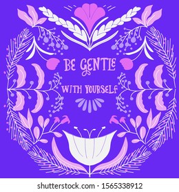Art deco style letering Be gentle for yourself . Stock vector typeface for design.