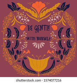 Art deco style letering Be gentle with yourself. Stock vector typeface for design.