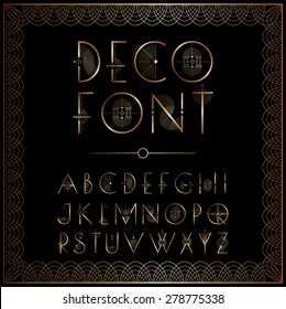 Art Deco style lettering in gold