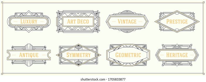 Art deco style line border and frames, vector design graphic elements, decorative geometric ornament set label vintage 