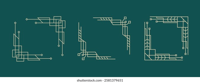 Art Deco Style Line Gold Frames Set.  Vintage Borders. Retro Decorative Minimalist Design Element Collection. Vector Illustration. Mid Century Modern Shapes