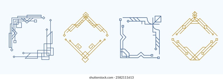 Art Deco Style Line Gold Frames Set.  Vintage Borders. Retro Decorative Minimalist Design Element Collection. Vector Illustration. Mid Century Modern Shapes