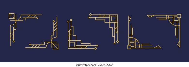 Art Deco Style Line Gold Frames Set.  Vintage Borders. Retro Decorative Minimalist Design Element Collection. Vector Illustration. Mid Century Modern Shapes