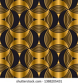 Art Deco style modern seamless pattern. Gold and black luxury elegant sea waves abstract repitable motif. Tile rapport for wrap, paper, packing, surface design, fabric, print, web.