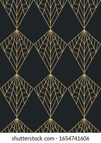 Art Deco style pattern with abstract geometric shapaes in golden and anthracite grey shades. Seamless vector pattern.