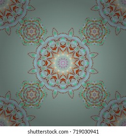 Art deco style. Polka dots, confetti. Seamless pattern with bstract geometric modern elements. Shiny beige and orange backdrop. Vector illustration.
