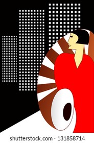 Art Deco Style Poster, with an elegant 1930's Woman. Vector Background