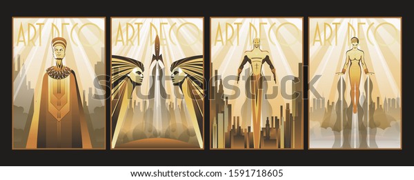 Art Deco Style Posters Egyptian Woman Stock Vector Royalty