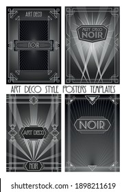 Art Deco Style Posters Templates, 1920s, 1930s Noir Style Backgrounds, Ornamental Frames