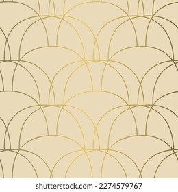 Art Deco Style Retro Seamless Pattern. Simple light vector background with golden metallic arches. Elegant vintage backdrop for textile, business stationary, home decor, wrapping paper