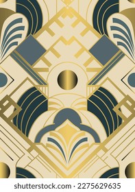 El Estilo Art Decó Retro Es Un Patrón Sin Maravillas. Lujo de fondo vectorial con líneas metálicas doradas. Ricos antecedentes vintage para textiles, papelería de negocios, decoración doméstica, papel de envoltura