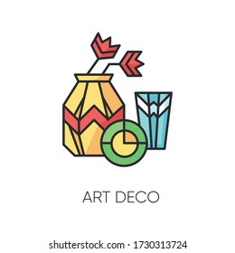 Art deco style RGB color icon. French cultural movement. Visual decorative art style. Still life painting. 20th century artwork. Isolated vector illustration