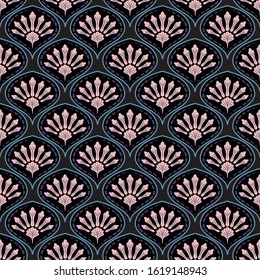 Art Deco style seamless multi-color floral pattern texture in vector