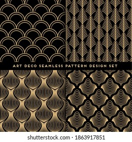 Art-Deco-Stil nahtlose Muster-Design-Set - goldene Linien wiederholen Muster auf schwarzem Hintergrund