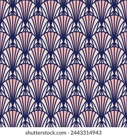 Art Deco style seamless pattern texture with arch scales in blue and pink outlines