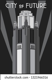 Art Deco Style Skyscraper Retro Poster Template